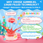 Nextdia Omega 3 (EPA/DHA) Filled Gummies for Kids Teen with Multivitamin, Calcium + D3 + K2 + Zinc, Plus Vitamin A B1 B2 B12 C, Selenium, Iodine for Brain, Eye, Bone, Energy, No Fish Taste, Sugar Free