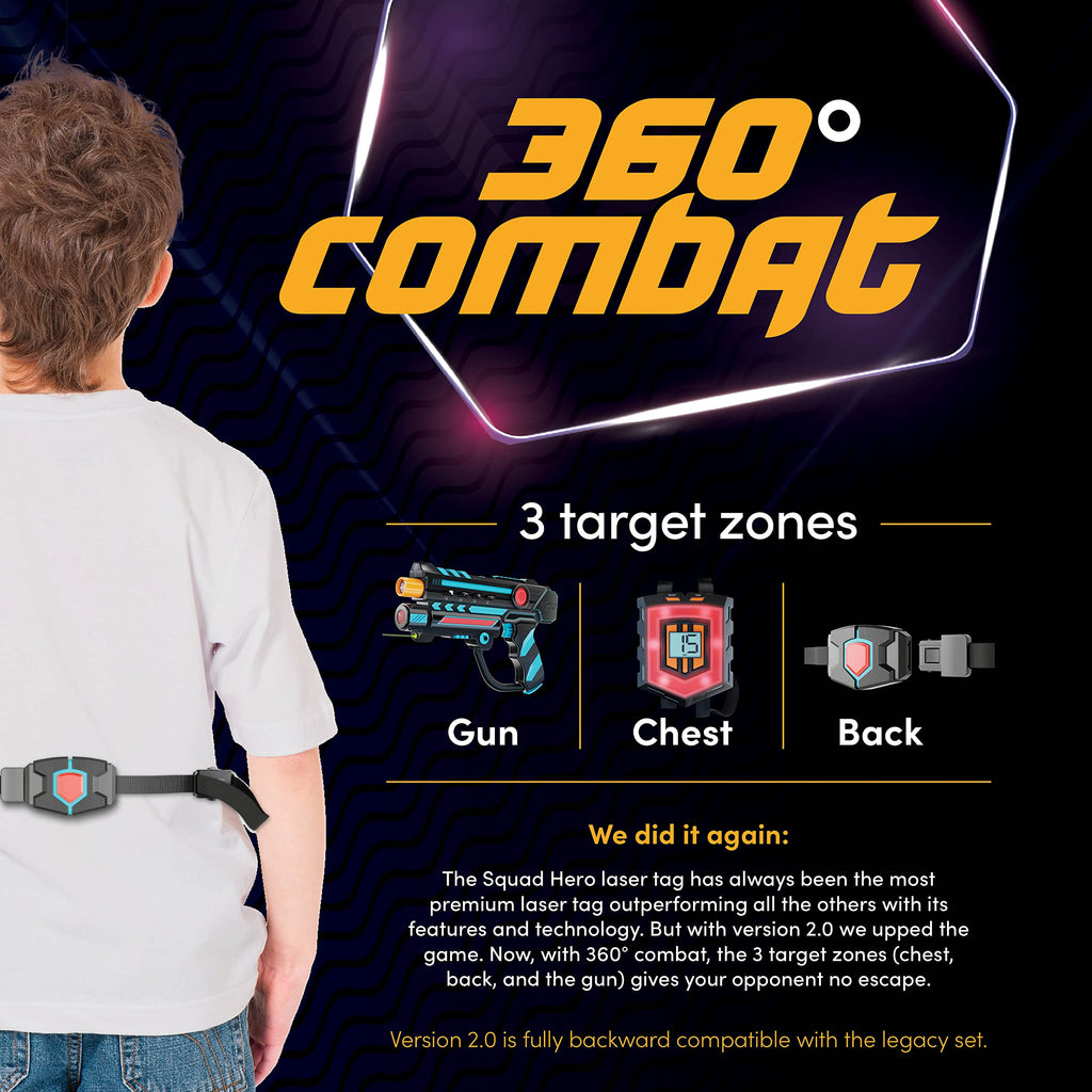 Squad Hero Rechargeable Laser Tag 360° Sensors + LCDs - Set of 4 - Easter Gift Ideas for Kids Teens and Adults Boys & Girls Family Fun - Cool Teenage Lazer Group Activity, Teen Gifts Ages 8+ Year Old