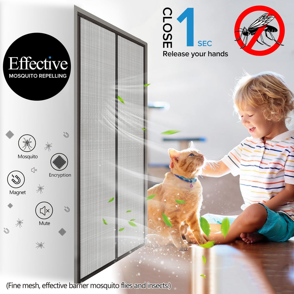 Magnetic Screen Door with Upgraded PET Material Mesh- Easy Installation, Tear-Resistant, Pet and Kid Friendly