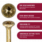 GRK Fasteners R4™ #9 x 2-1/2 Inch, Multi-Purpose Framing Screws, 575 PCS, Rust Resistant Climatek™ Coating, Outdoor Fencing and Deck Screws, Fast Bite Tip, Star Drive Recess, T-25 Bit Included, Gold