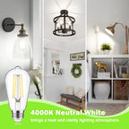 ASOMST 4-Pack Vintage Edison Bulbs 60W Equivalent, 850LM 6W LED Light Bulb Neutral White 4000K, ST58 Filament Lighting E26 Base, Non-Dimmable