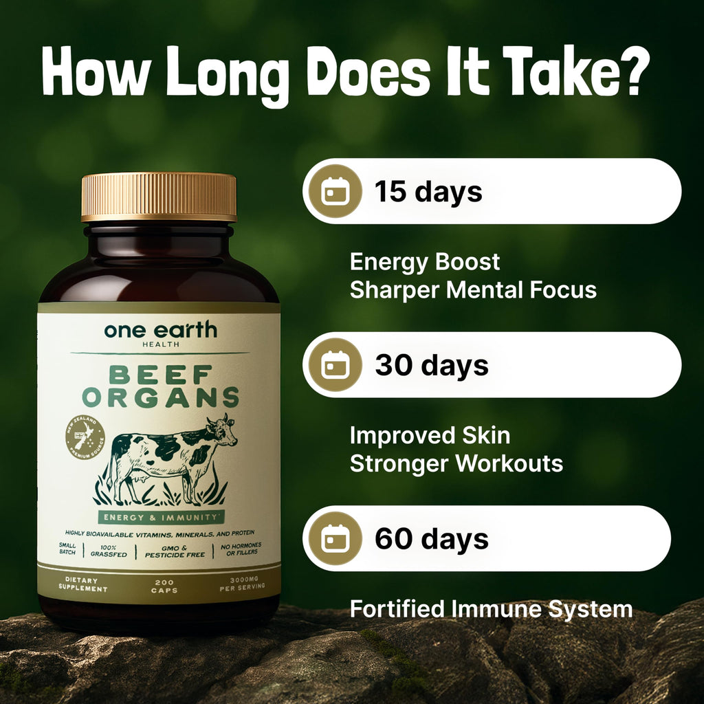 Grass Fed Beef Organs – (200 Count) Liver, Heart, Kidney, Pancreas, Spleen Supplement. Organ Meat Complex sourced from New Zealand