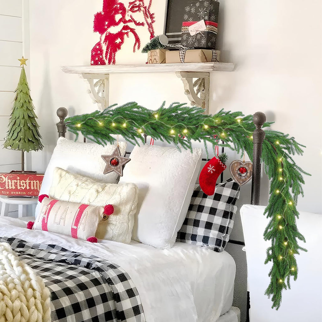 Hananona 2Pcs 6FT Christmas Garlands, Real Touch Norfolk Pine Garland