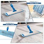 18" Professional Microfiber Mop Floor Cleaning, Flat Mop with Stainless Steel Handle,360-Spin Head with 2 Reusable Washable Pads, Microfiber Wet and Dust Mopping for Hardwood and Tile,Blue