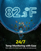 DeeprClean Newly Above Ground Pool Skimmer with Solar Digital Thermometer, Wall Mount Surface Skimmer with Adjustable Height Bracket, Auto Skimming for Pool Surface Floating Leaves & Debris - Blue
