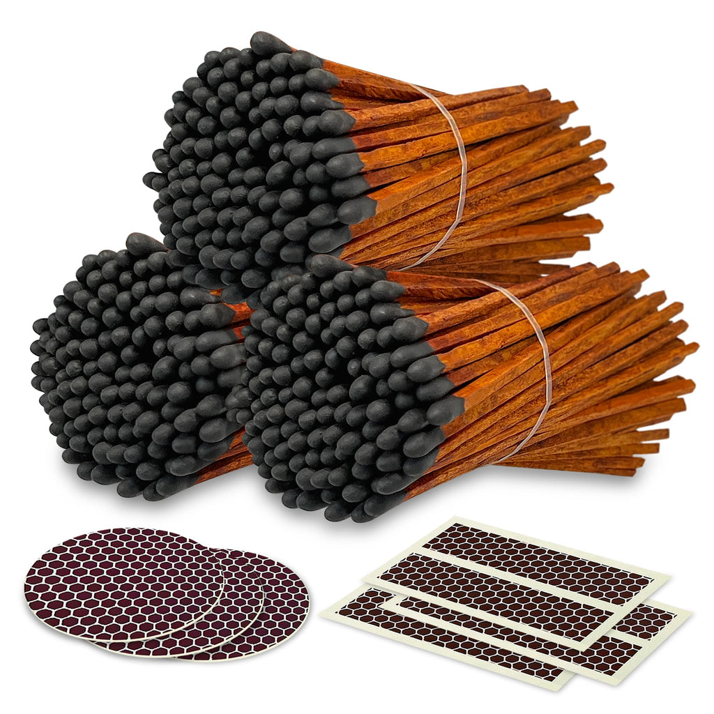 4" Espresso Matches + Striker Stickers Included | 300 Brown Stick Black Tip Decorative Safety Matches | Premium Long Matchsticks | Gifts, Home Decor, & Candle Accessories by Thankful Greetings