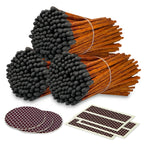 4" Espresso Matches + Striker Stickers Included | 300 Brown Stick Black Tip Decorative Safety Matches | Premium Long Matchsticks | Gifts, Home Decor, & Candle Accessories by Thankful Greetings