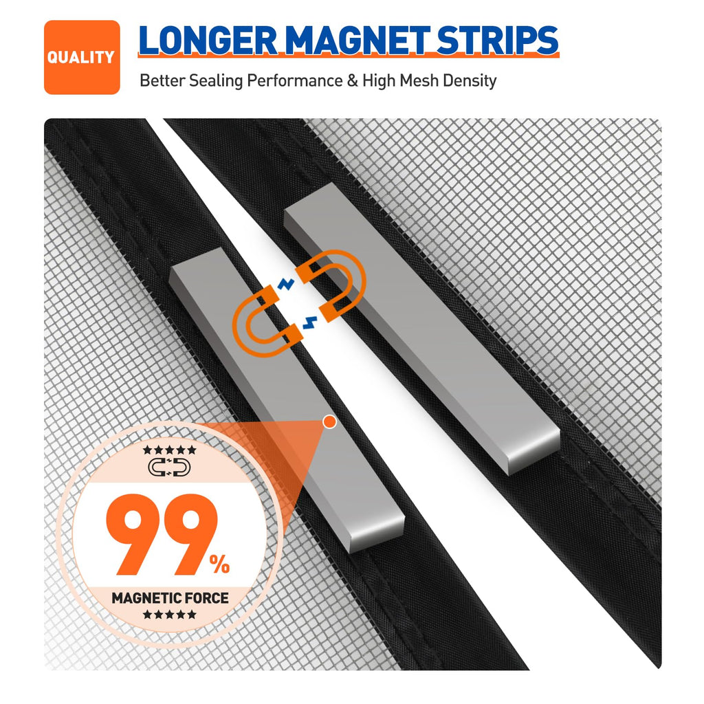 MAGZO Customized Magnetic Screen Door, Sturdy Magnets Double Mesh Door Screen Curtain with Full Frame Hook & Loop for French Entrance