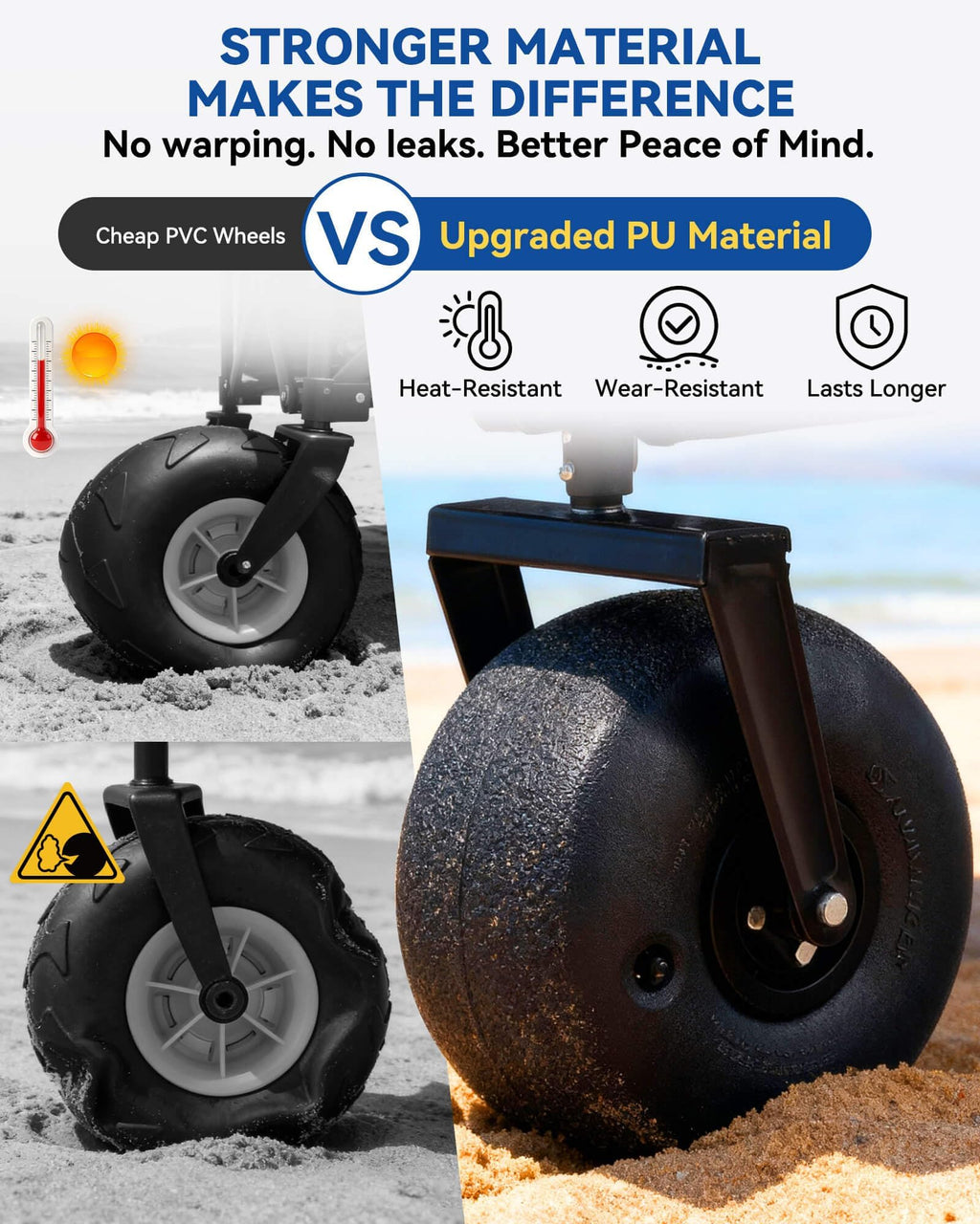Hikenture Beach Wagon with Balloon Wheels, 9" PU Tires Collapsible Wagon