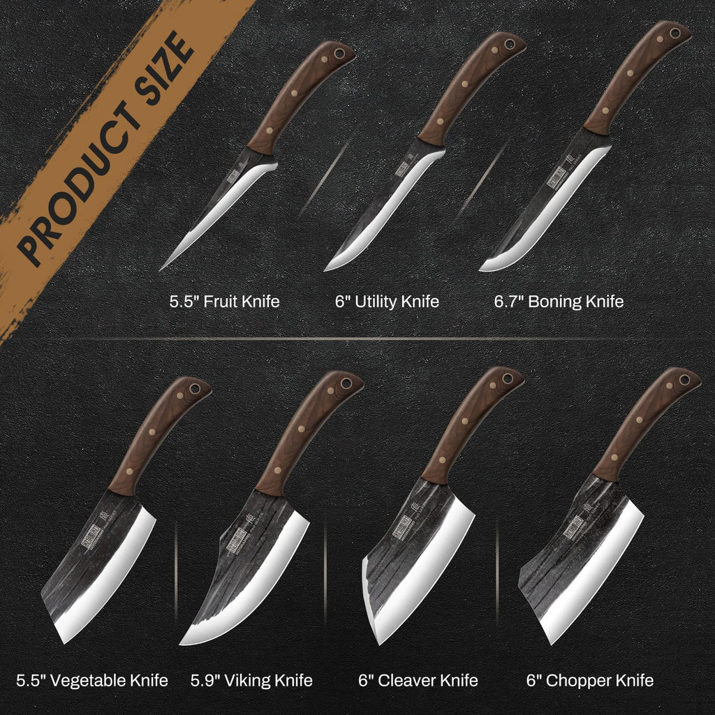 HOSHANHO Butcher Knife Set, Sharp Kitchen Knife Set & Roll Bag Gift for Men