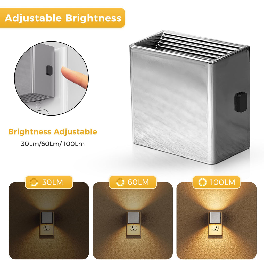 L LOHAS LED Night Light,Night Lights Plug into Wall,[2-Pack] Dimmable Night Light with Light Sensor,3000K Warm White,Silver Nightlight for Bathroom Hallway Kitchen