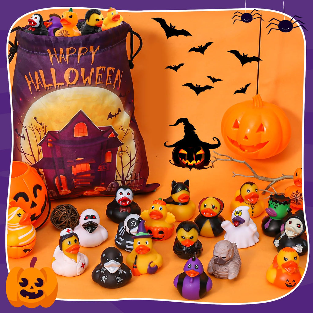 24 Pcs Halloween Rubber Ducks Bulk with Bag for Jeep Ducking Party Favors