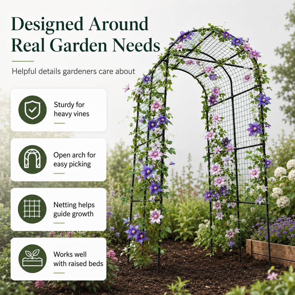 FOLLOOK Garden Arch Trellis for Climbing Plants Outdoor, 7.8 ft, Black