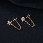 Reffeer 925 Sterling Silver CZ Chain Studs Earrings Dangle for Women Teen Girls CZ Chain Drop Earrings Studs (B-Gold)
