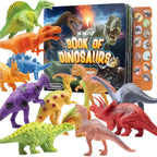 PREXTEX Dinosaur Toys for Kids 3-5 - 12 Dinosaur Figurines and Dino Book for Kids with Sound - Realistic Toy Dinosaurs Figures - Dino Toys with Sound Books