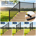 Egadis 36 in. H x 8 ft. W Aluminum Stair Railing Kit, Railings for Outdoor Steps, Black Textured AAMA 2604 Powder-Coat Finish Modular Rail System for Concrete Steps or Wooden Stairs(1 Post, 1 Panel)