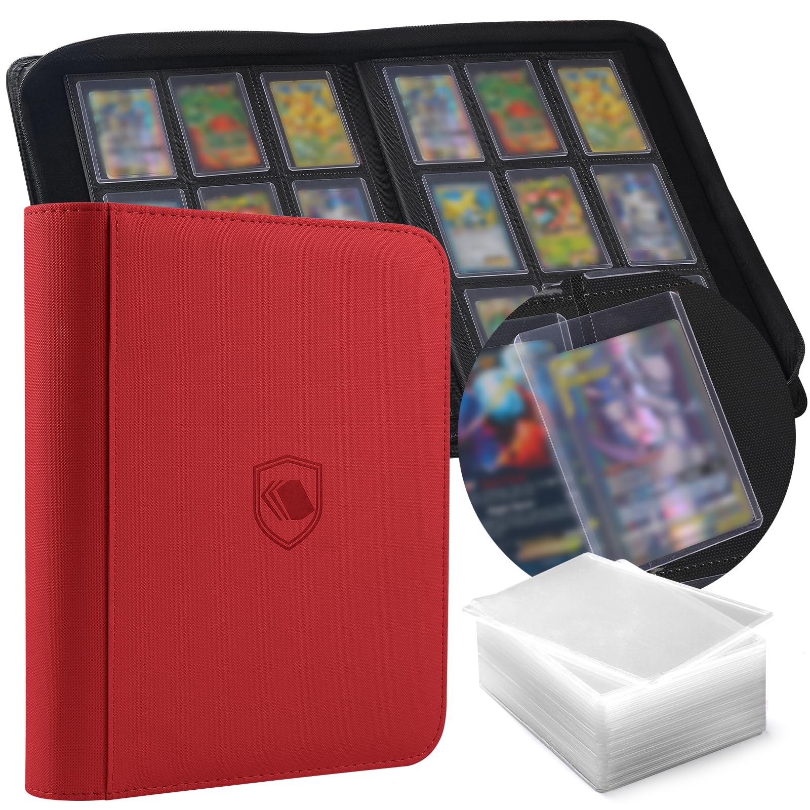 Toploader Binder, Holds 360 Toploaders, 100 Toploaders INCLUDED, 9-Pocket PU Cover Top Loader Binder for 3" x 4" Rigid Toploaders, Ringless Double-Sided Toploader Card Binder for TCG, Sport Cards