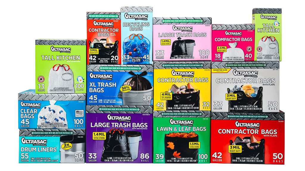Ultrasac Black Large Heavy Duty Drawstring Trash Bags 33 Gallon 1.4 MIL, 33.5" x 38" - Pack of 86 - For Home, Commercial, Construction, & Outdoor