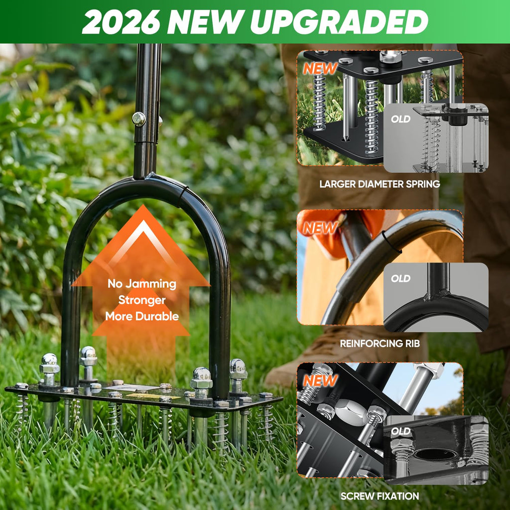 Saker Manual Lawn Aerator Tool with 15 Iron Spikes Black