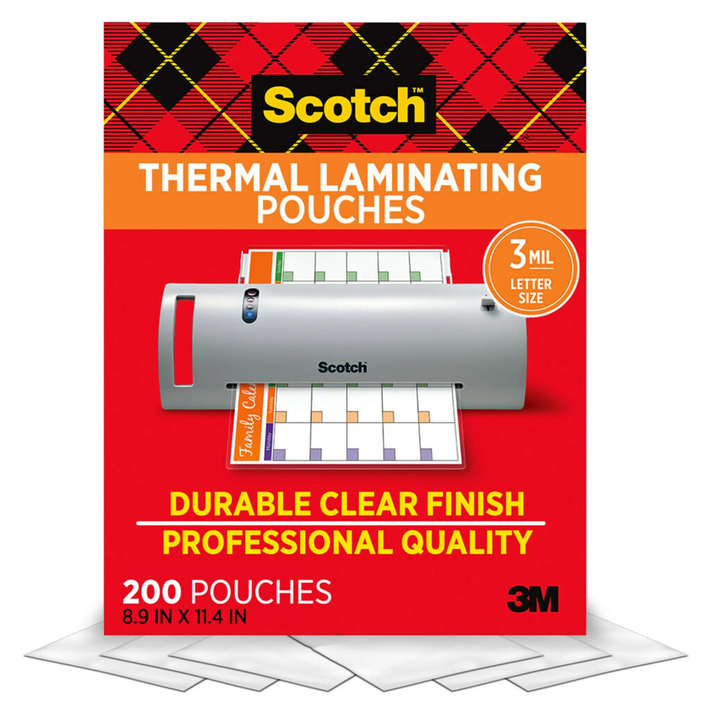 Scotch Thermal Laminating Pouches, 200 Count, Clear, 3 mil.