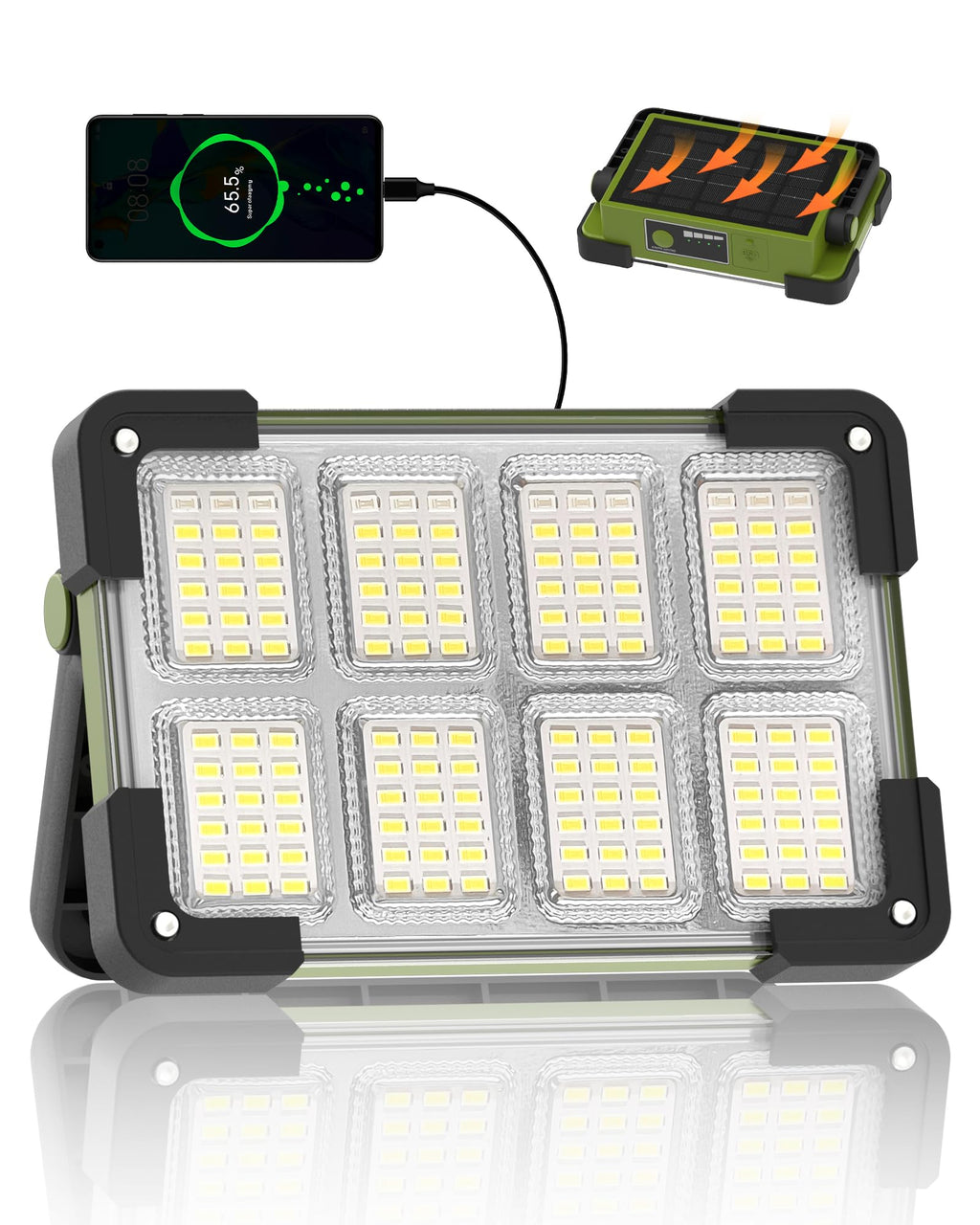 120W Solar Rechargeable Work Light, Portable Flood Light with Stand, 144 LED 10000LM Led Work Light with 4 Modes, IP66 Waterproof Outdoor Working Light for Emergency Repair Mechanic Camping