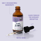 VIMERGY Kids USDA Organic Liquid Zinc Sulfate – for Children & Adolescence 1-18 Years Old, Fast-Absorbing Immune Support* – Promotes Healthy Bones, Hair & Skin, Vegan, Non-GMO – 55 mL