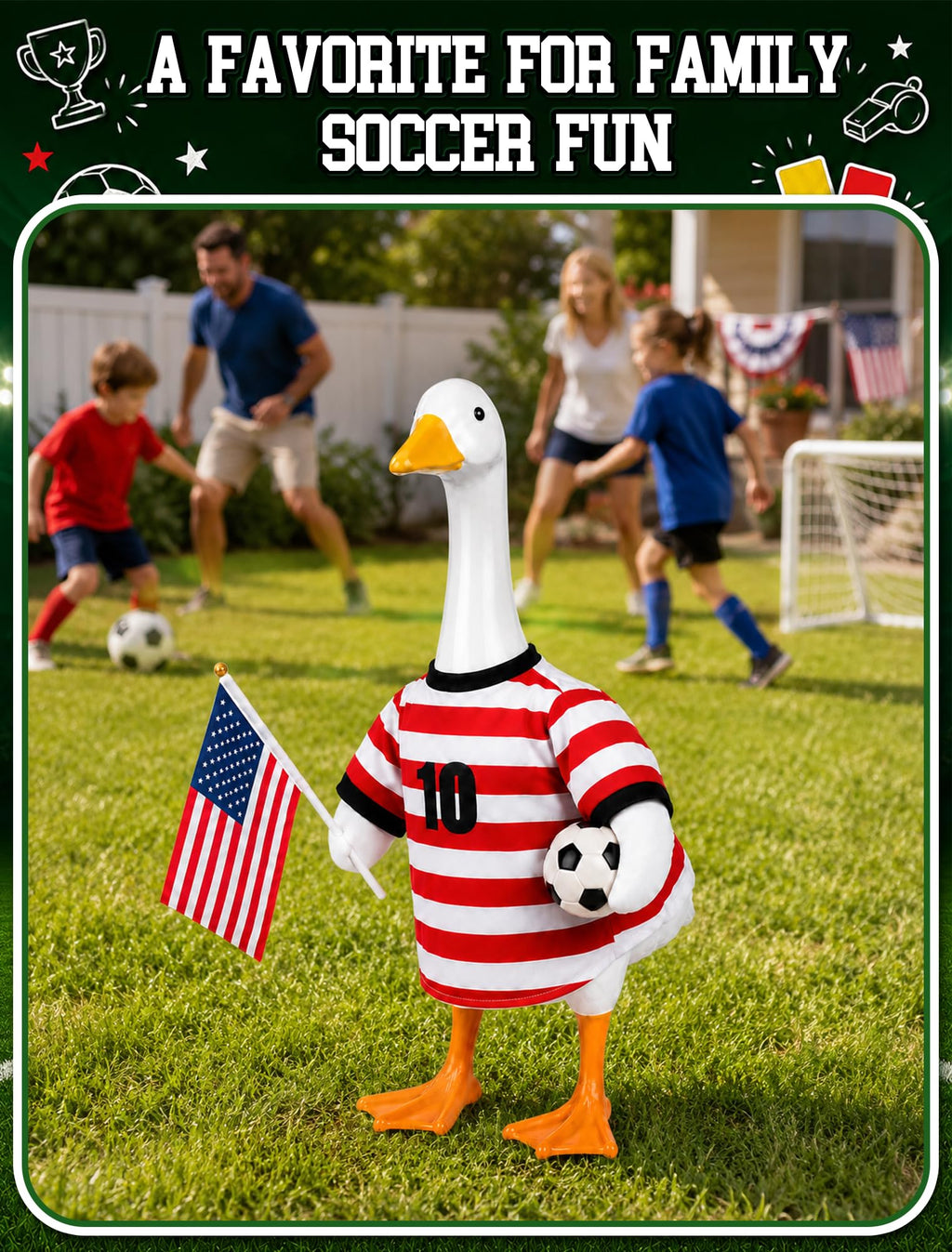 ROSSNY USA Soccer Porch Goose Outfit for 23 in Goose Statue