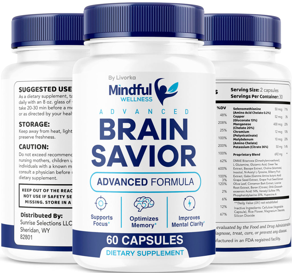 (3 Pack) Mindful Wellness Advanced Brain Savior Capsules, Official Mindful Wellness Supplement Pills, Mindful Wellness Support Capsules Premium Formula - All Natural Pills, 180 Capsules for 3 Months