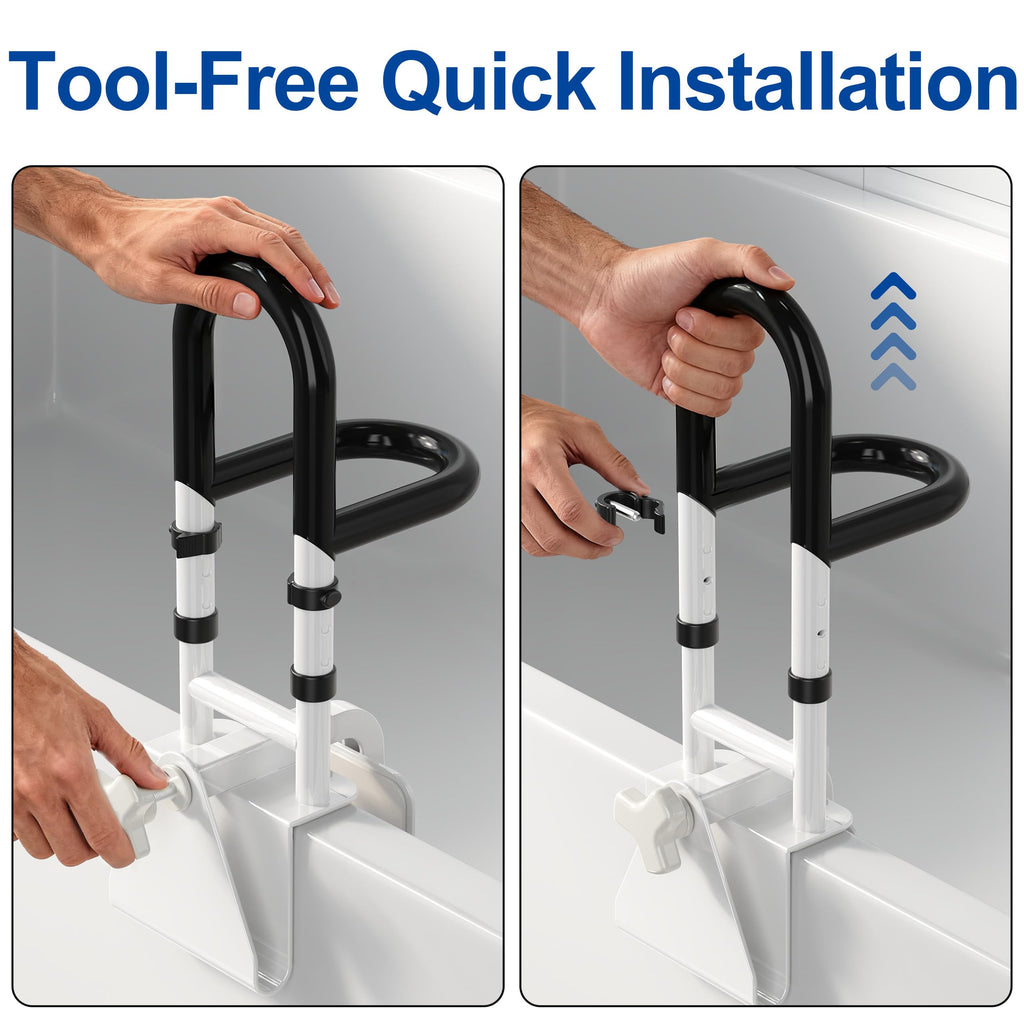 Adjustable Bathtub Safety Rail with Double Grip, 14–18 Inch Height Shower Grab Bar for Seniors, Elderly & Disabled, Non-Slip Tub Side Bar Clamp for Bathroom Support