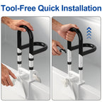 Adjustable Bathtub Safety Rail with Double Grip, 14–18 Inch Height Shower Grab Bar for Seniors, Elderly & Disabled, Non-Slip Tub Side Bar Clamp for Bathroom Support