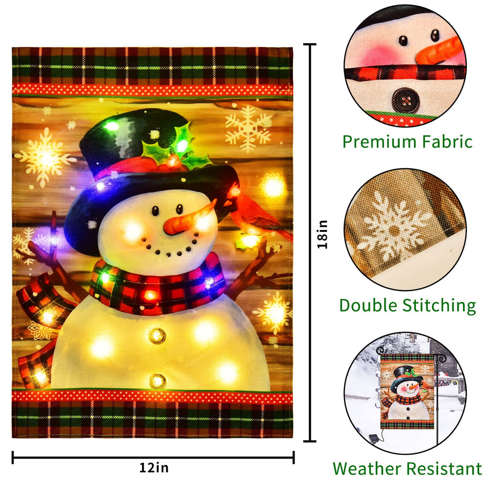 FLAGMESAGE Lighted Christmas Snowman Garden Flag Outdoor Decor, 12x18 In