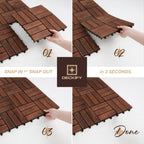 DECKIFY 9Pcs Acacia Wood Interlocking Patio Deck Tiles, 12 x 12 x 0.9 Inch Outdoor Flooring, Waterproof for All-Weather Use – Crossed, Dark Brown