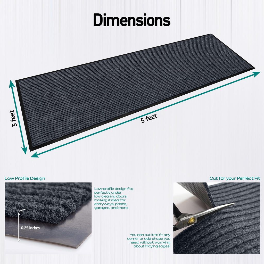 MaxMat Durable Rubber Door Mat - Heavy Duty, Indoor/Outdoor, Easy Clean, Waterproof, Low-Profile Mat for Entry, Patio, Garage - Stylish (Charcoal, 5' x 3' (Mud Trapper))