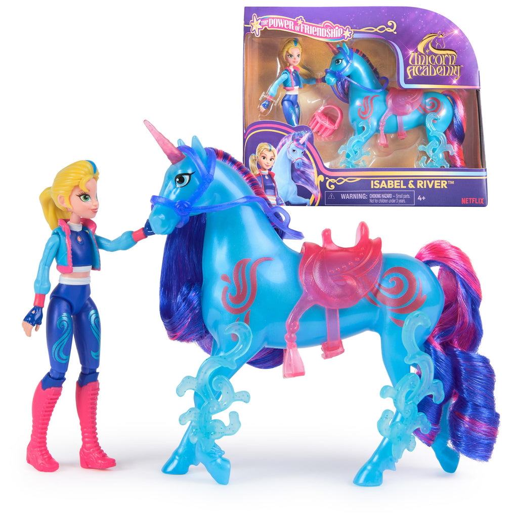 Unicorn Academy, Isabel & River Power of Friendship Set with Translucent Saddle & 2 Power Accessories, Dolls & Unicorn Toys for Girls Ages 4 and up