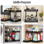 2 Packs Under Sink Pull-Out Storage Organizers, 12.8 Inches, Black