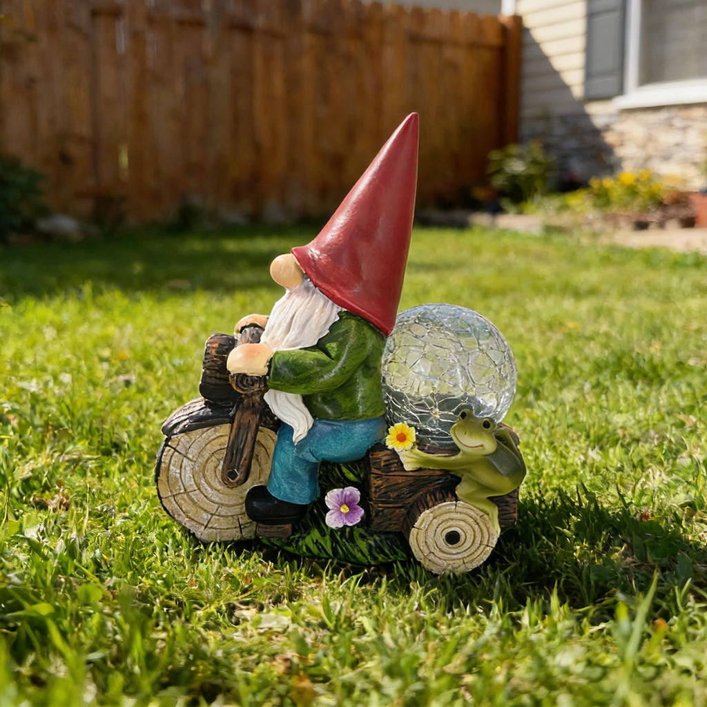 SAMPU CRAFT Garden Gnome on Motorcycle with Solar Powered Light,9.8IN