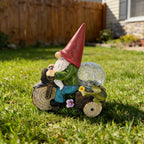 SAMPU CRAFT Garden Gnome on Motorcycle with Solar Powered Light,9.8IN