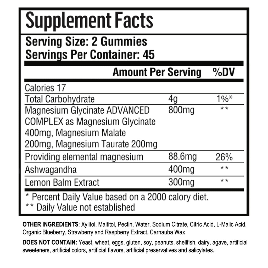 Adndale 180 CT Magnesium Glycinate Gummies 400 mg/Serv with Ashwagandha, Magnesium Malate & Taurate, Sugar Free Chews for Adults & Kids