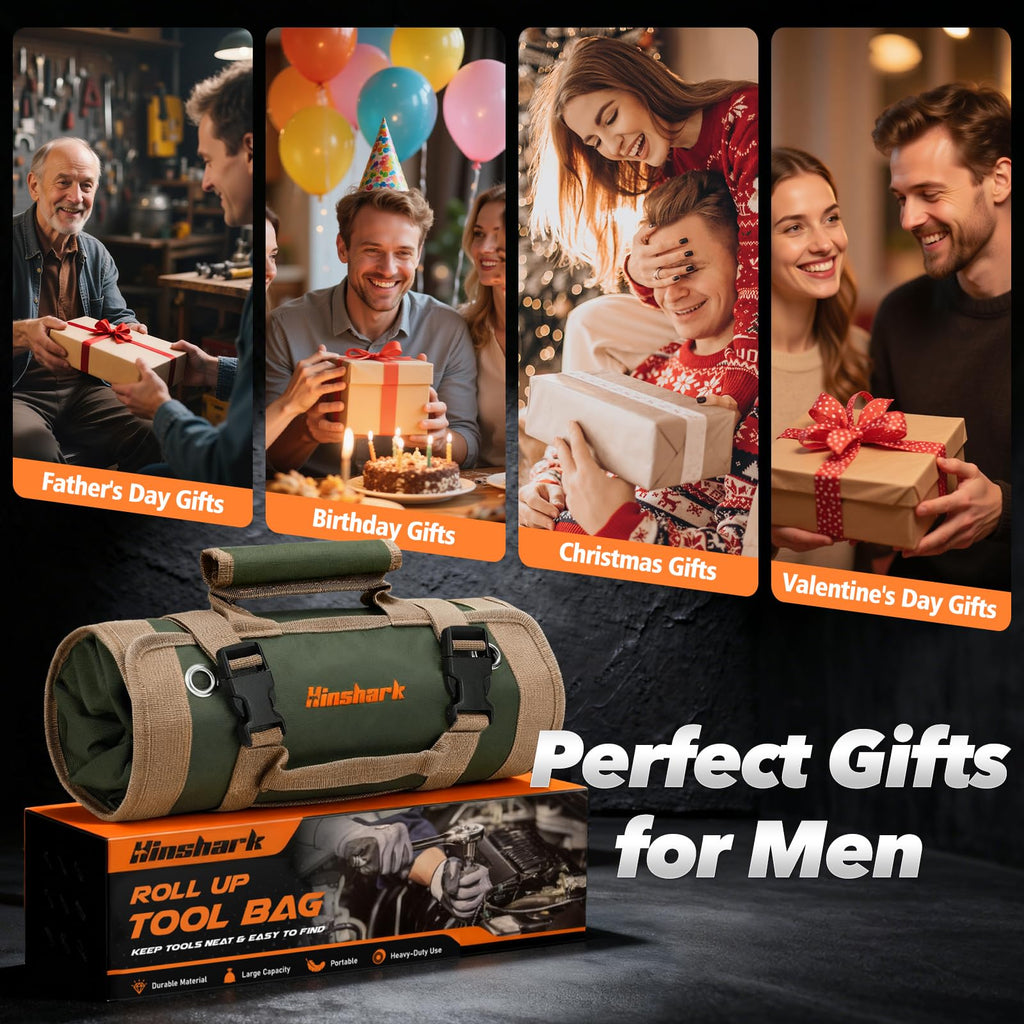 Gifts for Men, Roll Up Tool Bag, Anniversary Birthday Gifts for Men Dad Husband Him Boyfriend, Gift for Dad Who Have Everything, Portable Tool Organization for Mechanic Welding Electrician