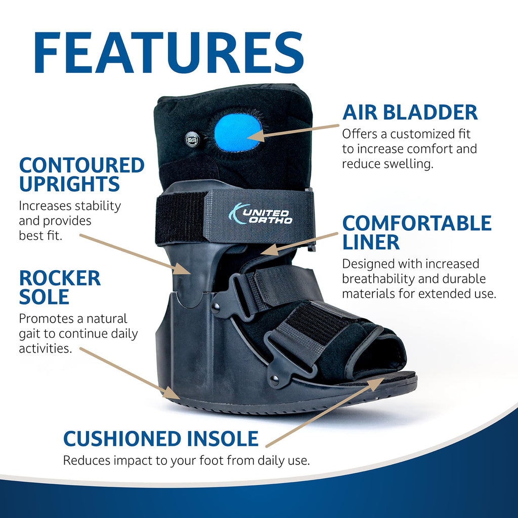 United Ortho USA14115 Short Air Cam Walker Fracture Boot, Medium, Black