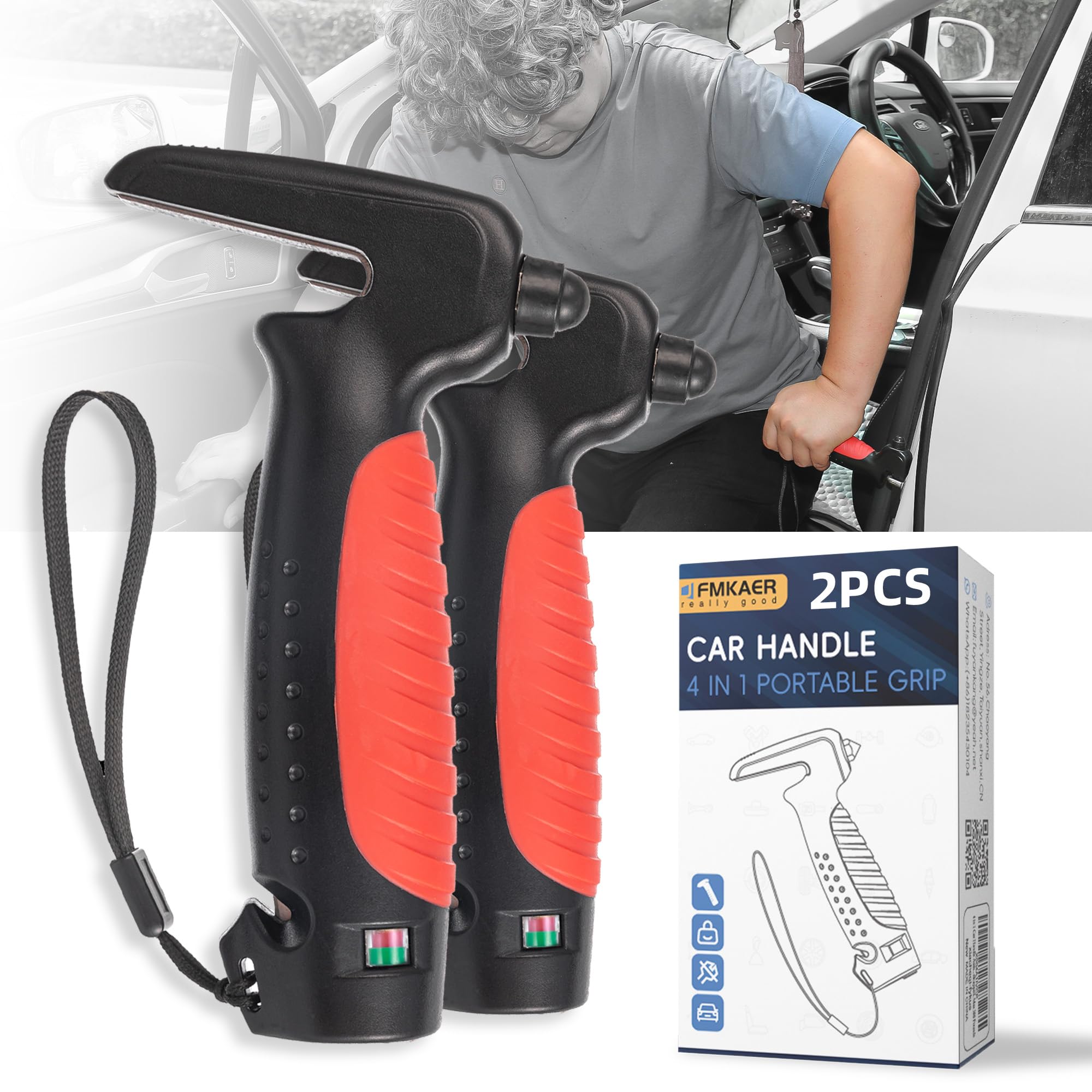 4 in 1 Car Door Handle Assist for Elderly 2PCS - Multifunction Car Transfer Aid - Help Elderly Get Out of Car, Auto Cane Portable Vehicle Support Handle for Seniors, Handicapped, Max 450 Pounds