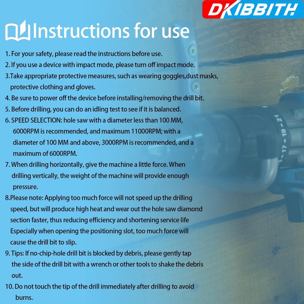 DKIBBITH 10 Pack Dry Diamond Drill Bits & Tile Drill Bit Set for Ceramic, Porcelain, Marble, Granite, Stone, Glass - Round Shank 3/16"(x2), 1/4"(x3), 5/16", 3/8", 1/2"+2 Pack Drill Bits 1/4"