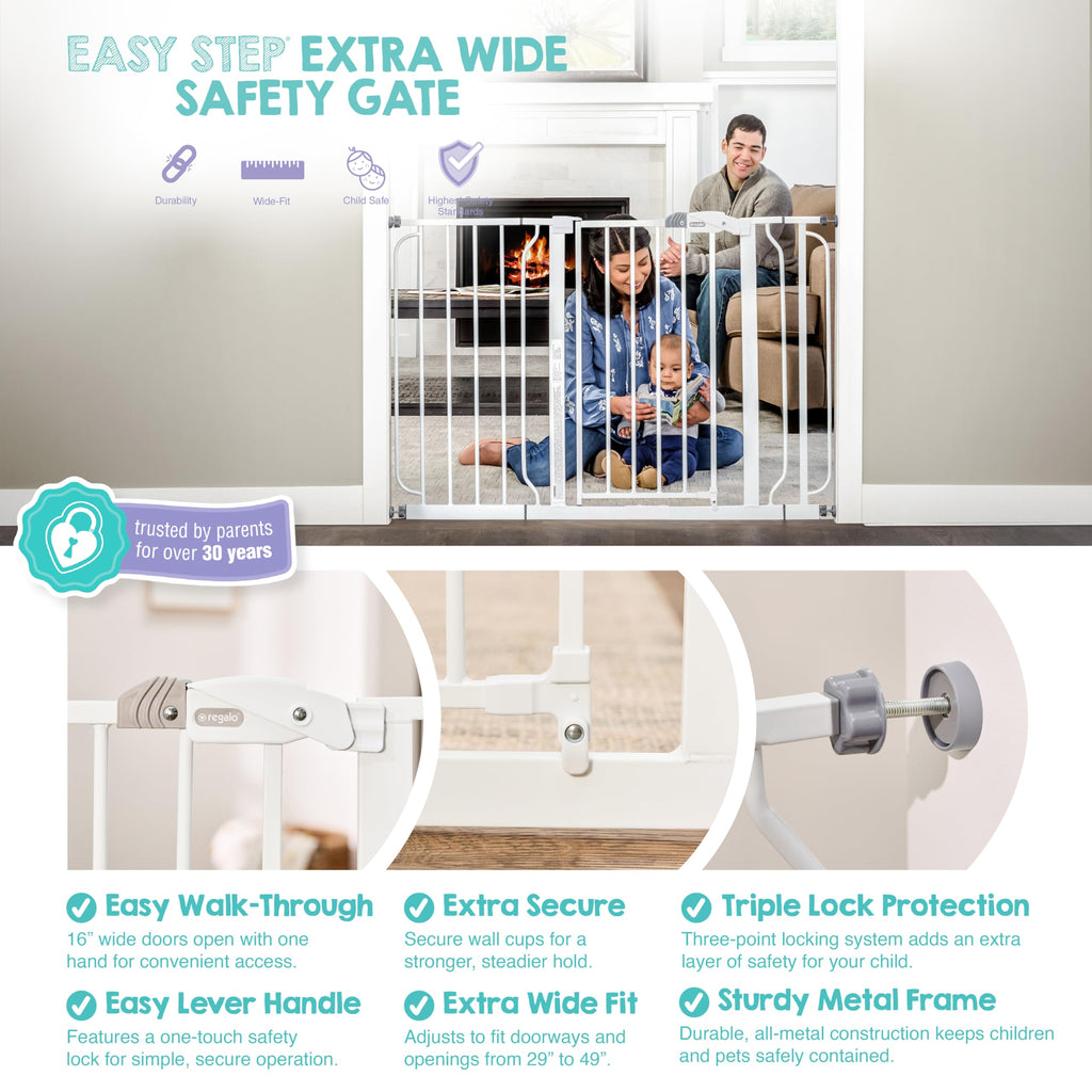 Regalo Safety 29"-49" Extra Wide Baby Gate, Bottom of Stairs & Doorways