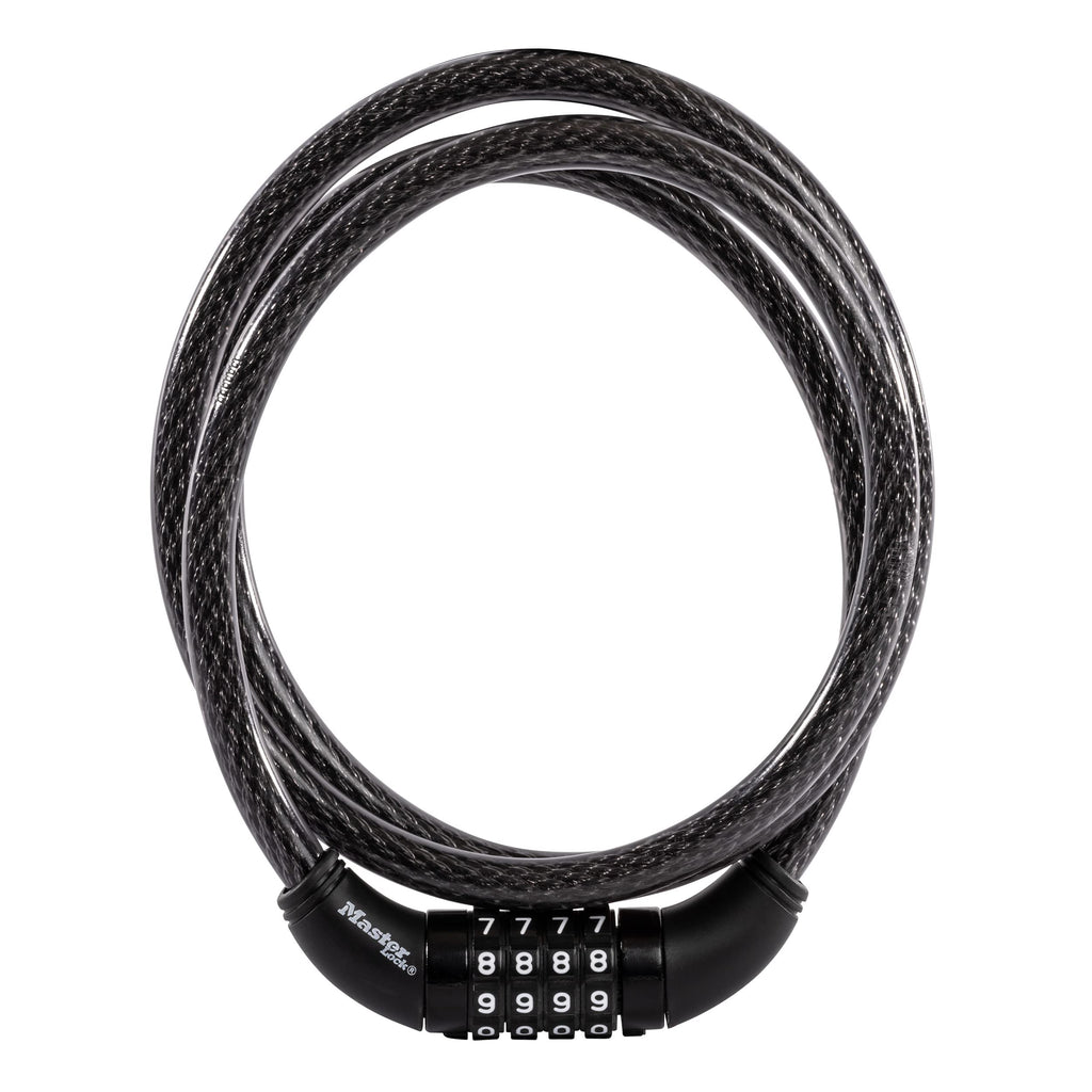 Master Lock Black Set Your Own Combination Bike Cable Lock, Metal Cable Lock has a Weather Resistant Vinyl Coating for Outdoor Durability, 5 Feet Long, 8370D