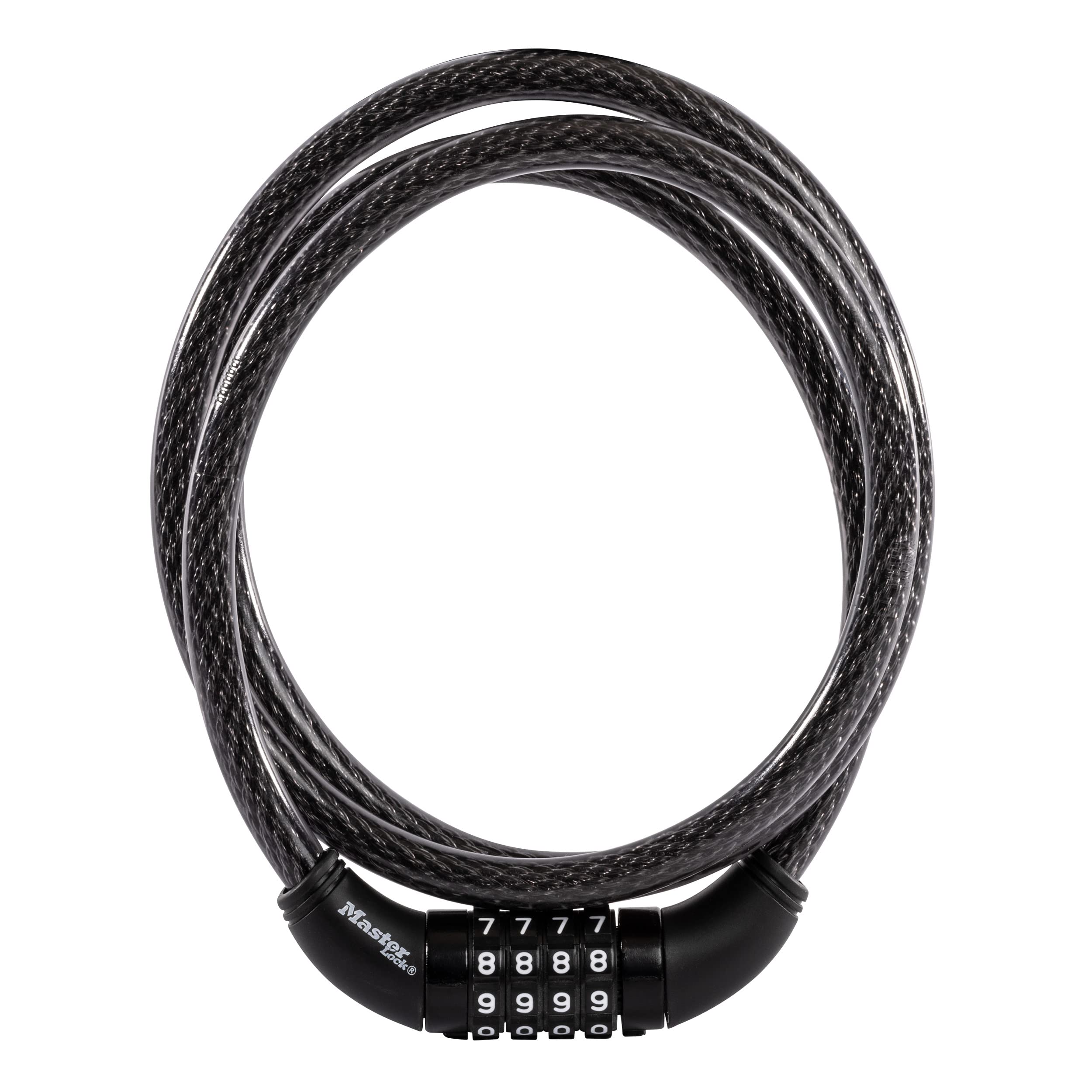 Master Lock Black Set Your Own Combination Bike Cable Lock, Metal Cable Lock has a Weather Resistant Vinyl Coating for Outdoor Durability, 5 Feet Long, 8370D