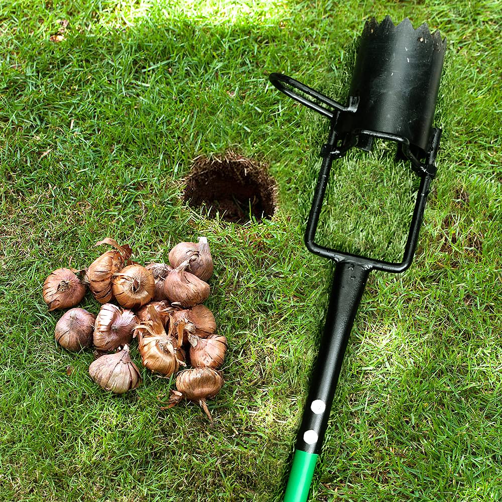 Altdorff Bulb Planter Tool Long Handle, Sod Plugger with Serrated Base and Non-Slip Soft Grip Handle, 5-in-1 Grass Plug Tool for Digging Holes to Grass Repair, Plant Blubs