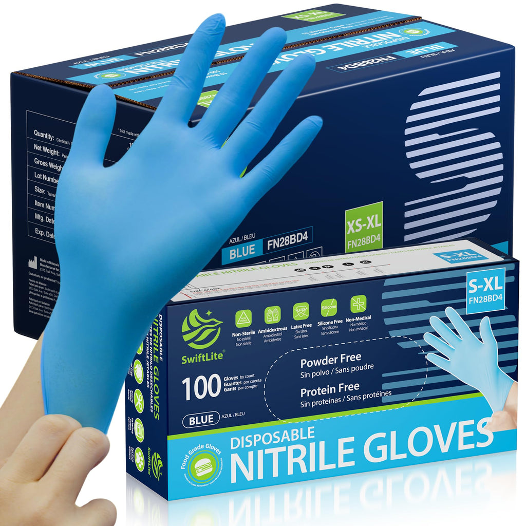 SWIFTLITE Nitrile Gloves, Food Safe Disposable Gloves Latex Free, Blue Rubber Gloves Powder Free for Food Prep, Cooking, Kitchen Cleaning (X-Large, 1000)