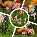 58 Pcs Miniature Garden Set Flower Angel Fairy House Animals Trees Diorama Supplies Fairy Village Mini Terrarium Figurines Micro Landscape Ornaments for DIY Garden Decor Succulent Dollhouse Craft