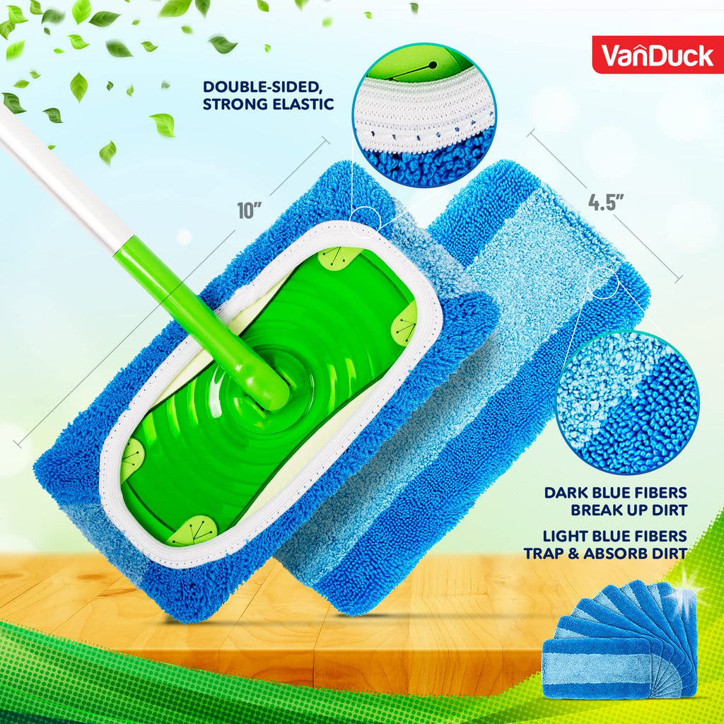 VanDuck Reusable Pet Heavy Duty Mop Pads Compatible with Swiffer Sweeper (4-Pack) - Washable Microfiber Mop Pads for Wet & Dry Use - All Purpose Floor Mopping and Cleaning Product