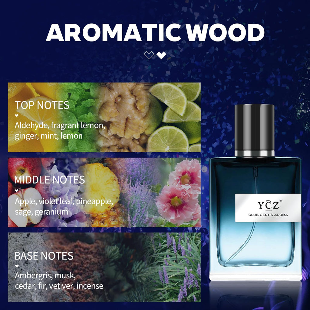 Ycz CLUB GENT'S AROMA Perfume Men, Eau de Parfum Spray, Nightclub Essential Long-Lasting Fragrance, Men's Cologne with Aromatic Woody Notes of Mint, Lemon, Special Occasions Daily Elegance